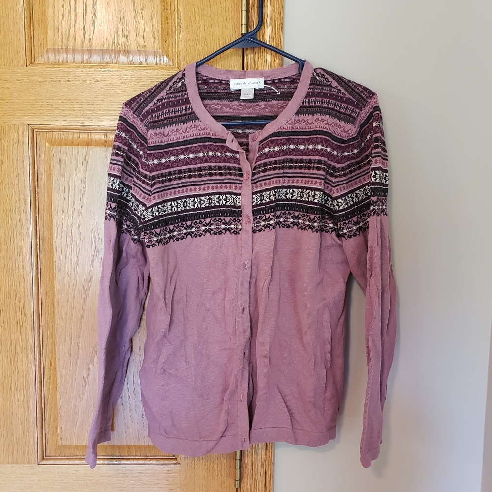 Christopher & Banks Mauve Pink Fair Isle Cardigan